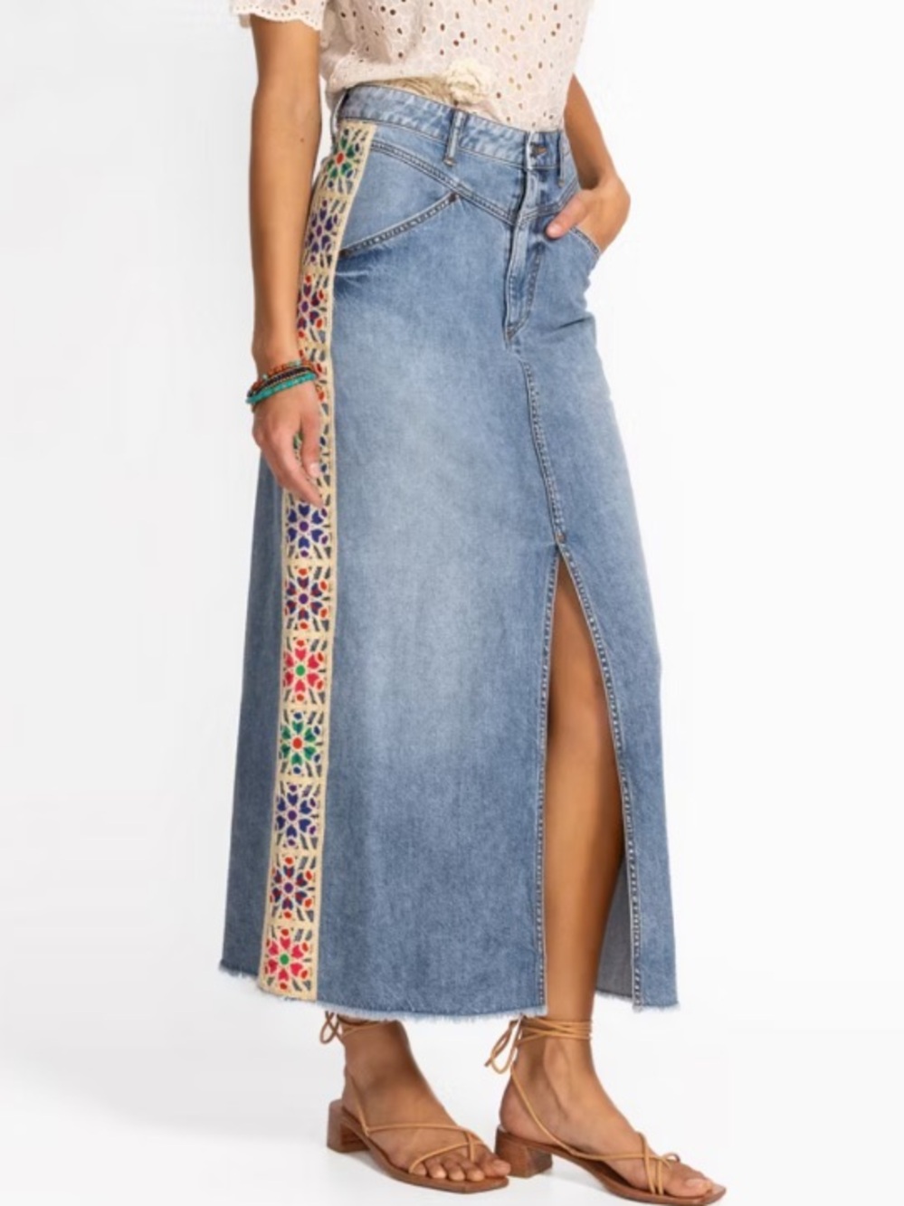 Johnny Was Morgann Floral Denim Skirt NWT